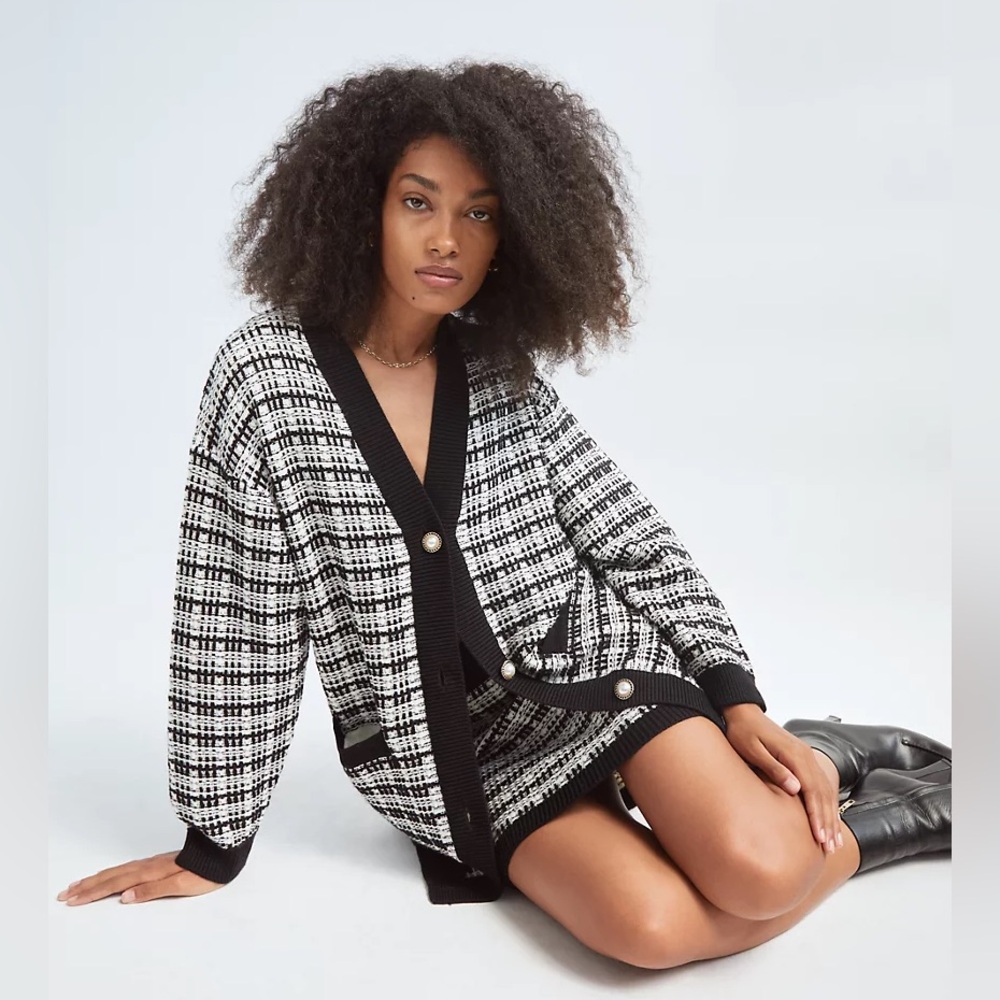 Babaton Black and White Tweed Cardigan